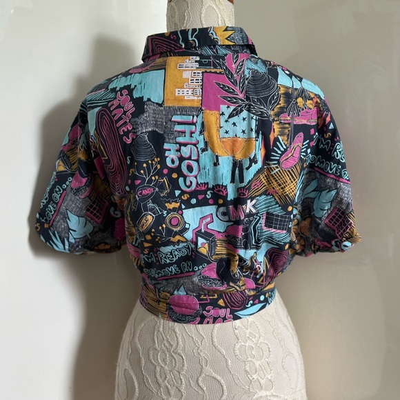 Zara Cropped Tie Front Graphic Button Down Shirt sz S - Picture 5 of 9